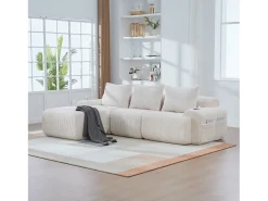 Sale Merax Sofá modular de 3 lugares - 268 x 174 x 80 cm - com 1 pufe + porta-copos + bolso de arrumação - veludo - Bege