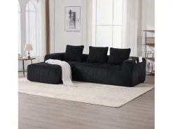 Online Merax Sofá modular de 4 lugares - 253 x 158 x 61 cm - com bolso lateral + porta-copos + 3 almofadas - veludo - Preto