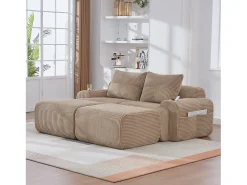 Outlet Merax Sofá modular de 2 lugares - 200 x 174 x 80 cm - com 2 pufes + porta-copos + compartimento de arrumação - veludo - cáqui Caqui