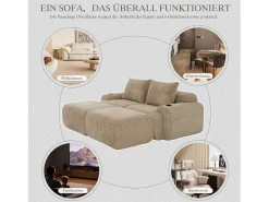 Outlet Merax Sofá modular de 2 lugares - 200 x 174 x 80 cm - com 2 pufes + porta-copos + compartimento de arrumação - veludo - cáqui Caqui
