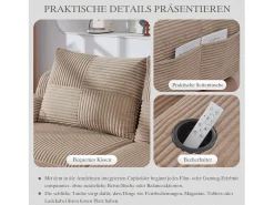 Outlet Merax Sofá modular de 2 lugares - 200 x 174 x 80 cm - com 2 pufes + porta-copos + compartimento de arrumação - veludo - cáqui Caqui