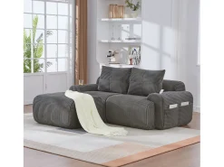 Sofá*Merax Sofá modular de 2 lugares - 200 x 174 x 80 cm - com 1 pufe + porta-copos + compartimento de arrumação - veludo - cinza escuro Cinzento
