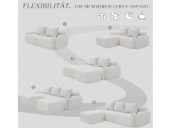Outlet Merax Sofá modular de 3 lugares - 268 x 174 x 80 cm - com 2 pufes + porta-copos + compartimento de arrumação - veludo - Bege
