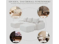 Outlet Merax Sofá modular de 3 lugares - 268 x 174 x 80 cm - com 2 pufes + porta-copos + compartimento de arrumação - veludo - Bege