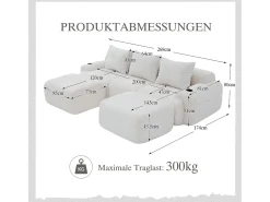 Outlet Merax Sofá modular de 3 lugares - 268 x 174 x 80 cm - com 2 pufes + porta-copos + compartimento de arrumação - veludo - Bege