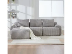 Merax Sofá modular de 3 lugares - 268 x 174 x 80 cm - com 1 pufe + porta-copos + bolso de arrumação - veludo - cinza claro^ Sofá
