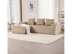 Outlet Merax Sofá modular de 4 lugares - 253 x 158 x 61 cm - com bolso lateral + porta-copos + 3 almofadas - veludo - cáqui Caqui