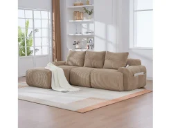 Merax Sofá modular de 3 lugares - 268 x 174 x 80 cm - com 1 pufe + porta-copos + bolso de arrumação - veludo - cáqui^ Sofá
