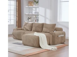 Merax Sofá modular de 3 lugares - 268 x 174 x 80 cm - com 1 pufe + porta-copos + bolso de arrumação - veludo - cáqui^ Sofá