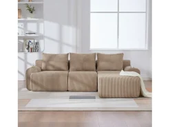 Merax Sofá modular de 3 lugares - 268 x 174 x 80 cm - com 1 pufe + porta-copos + bolso de arrumação - veludo - cáqui^ Sofá