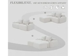 Sofá*Merax Sofá modular de 2 lugares - 200 x 174 x 80 cm - com 2 pufes + porta-copos + compartimento de arrumação - veludo - Bege