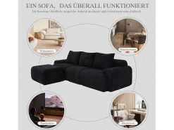 Merax Sofá modular de 3 lugares - 268 x 174 x 80 cm - com 1 pufe + porta-copos + bolso de arrumação - veludo -^ Sofá