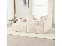 Sofá|Merax Sofá modular de 4 lugares - 253 x 158 x 61 cm - com bolso lateral + porta-copos + 3 almofadas - veludo - Bege