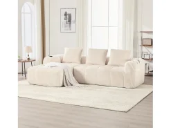 Sofá|Merax Sofá modular de 4 lugares - 253 x 158 x 61 cm - com bolso lateral + porta-copos + 3 almofadas - veludo - Bege
