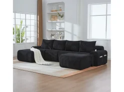 Sale Merax Sofá modular de 4 lugares - 333 x 174 x 80 cm - com 2 pufes + porta-copos + compartimento de arrumação - veludo - Preto