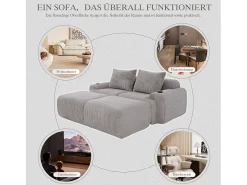 Merax Sofá modular de 2 lugares - 200 x 174 x 80 cm - com 2 pufes + porta-copos + compartimento de arrumação - veludo - cinza claro^ Sofá