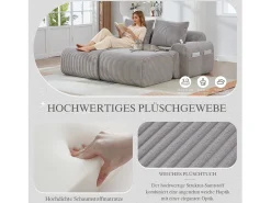 Merax Sofá modular de 2 lugares - 200 x 174 x 80 cm - com 2 pufes + porta-copos + compartimento de arrumação - veludo - cinza claro^ Sofá