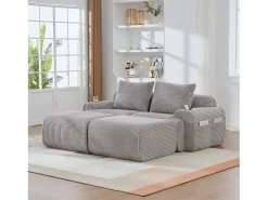 Merax Sofá modular de 2 lugares - 200 x 174 x 80 cm - com 2 pufes + porta-copos + compartimento de arrumação - veludo - cinza claro^ Sofá