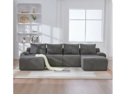 Hot Merax Sofá modular de 4 lugares - 333 x 174 x 80 cm - com 2 pufes + porta-copos + compartimento de arrumação - veludo - cinza escuro Cinzento