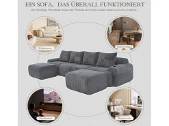 Hot Merax Sofá modular de 4 lugares - 333 x 174 x 80 cm - com 2 pufes + porta-copos + compartimento de arrumação - veludo - cinza escuro Cinzento