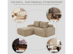 Sofá*Merax Sofá modular de 2 lugares - 200 x 174 x 80 cm - com 1 pufe + porta-copos + bolso de arrumação - veludo - cáqui Caqui