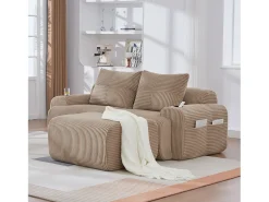 Sofá*Merax Sofá modular de 2 lugares - 200 x 174 x 80 cm - com 1 pufe + porta-copos + bolso de arrumação - veludo - cáqui Caqui