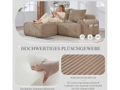 Sofá*Merax Sofá modular de 2 lugares - 200 x 174 x 80 cm - com 1 pufe + porta-copos + bolso de arrumação - veludo - cáqui Caqui