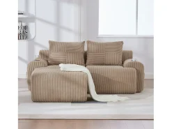 Sofá*Merax Sofá modular de 2 lugares - 200 x 174 x 80 cm - com 1 pufe + porta-copos + bolso de arrumação - veludo - cáqui Caqui