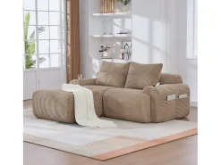 Sofá*Merax Sofá modular de 2 lugares - 200 x 174 x 80 cm - com 1 pufe + porta-copos + bolso de arrumação - veludo - cáqui Caqui