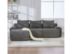 Sofá*Merax Sofá modular de 3 lugares - 268 x 174 x 80 cm - com 1 pufe + porta-copos + bolso de arrumação - veludo - cinza escuro Cinzento
