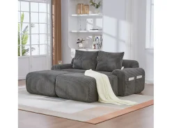 Sofá|Merax Sofá modular de 2 lugares - 200 x 174 x 80 cm - com 2 pufes + porta-copos + compartimento de arrumação - veludo - cinza escuro Cinzento