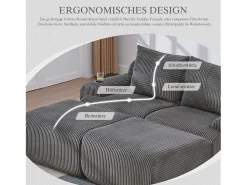 Sofá|Merax Sofá modular de 2 lugares - 200 x 174 x 80 cm - com 2 pufes + porta-copos + compartimento de arrumação - veludo - cinza escuro Cinzento
