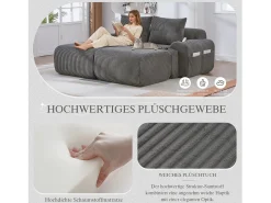 Sofá|Merax Sofá modular de 2 lugares - 200 x 174 x 80 cm - com 2 pufes + porta-copos + compartimento de arrumação - veludo - cinza escuro Cinzento