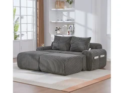 Sofá|Merax Sofá modular de 2 lugares - 200 x 174 x 80 cm - com 2 pufes + porta-copos + compartimento de arrumação - veludo - cinza escuro Cinzento