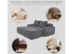 Sofá|Merax Sofá modular de 2 lugares - 200 x 174 x 80 cm - com 2 pufes + porta-copos + compartimento de arrumação - veludo - cinza escuro Cinzento