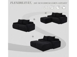 Merax Sofá modular de 2 lugares - 200 x 174 x 80 cm - com 2 pufes + porta-copos + compartimento de arrumação - veludo -^ Sofá