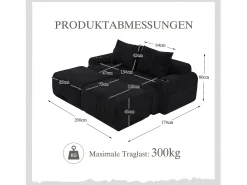Merax Sofá modular de 2 lugares - 200 x 174 x 80 cm - com 2 pufes + porta-copos + compartimento de arrumação - veludo -^ Sofá