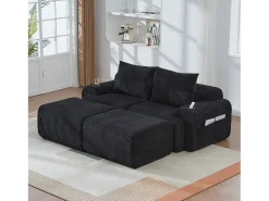 Merax Sofá modular de 2 lugares - 200 x 174 x 80 cm - com 2 pufes + porta-copos + compartimento de arrumação - veludo -^ Sofá