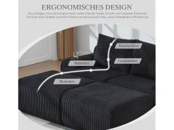 Merax Sofá modular de 2 lugares - 200 x 174 x 80 cm - com 2 pufes + porta-copos + compartimento de arrumação - veludo -^ Sofá