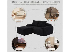 Merax Sofá modular de 2 lugares - 200 x 174 x 80 cm - com 1 pufe + porta-copos + bolso de arrumação - veludo -^ Sofá