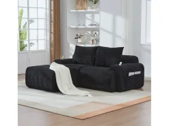 Merax Sofá modular de 2 lugares - 200 x 174 x 80 cm - com 1 pufe + porta-copos + bolso de arrumação - veludo -^ Sofá