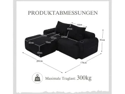 Merax Sofá modular de 2 lugares - 200 x 174 x 80 cm - com 1 pufe + porta-copos + bolso de arrumação - veludo -^ Sofá