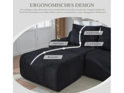 Merax Sofá modular de 2 lugares - 200 x 174 x 80 cm - com 1 pufe + porta-copos + bolso de arrumação - veludo -^ Sofá