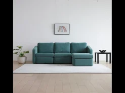 Sofá*Concept-Usine Sofá Modular de 3 Lugares com Pufe - Design Equilibrado, Tecido FlexiPet, Estrutura em Madeira Maciça Azul