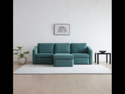 Sofá*Concept-Usine Sofá Modular de 3 Lugares com Pufe - Design Equilibrado, Tecido FlexiPet, Estrutura em Madeira Maciça Azul