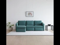 Sofá*Concept-Usine Sofá Modular de 3 Lugares com Pufe - Design Equilibrado, Tecido FlexiPet, Estrutura em Madeira Maciça Azul
