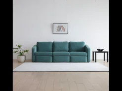 Sofá*Concept-Usine Sofá Modular de 3 Lugares com Pufe - Design Equilibrado, Tecido FlexiPet, Estrutura em Madeira Maciça Azul