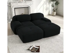 Sofá* Sofá modular de 2 lugares com chaise longue em veludo cotelê . Preto