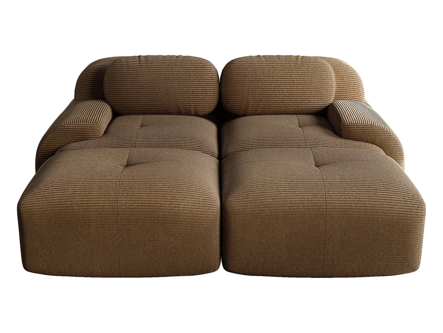 New Sofá modular de 2 lugares com chaise longue em veludo cotelê marrom. Castanho