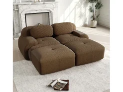 New Sofá modular de 2 lugares com chaise longue em veludo cotelê marrom. Castanho